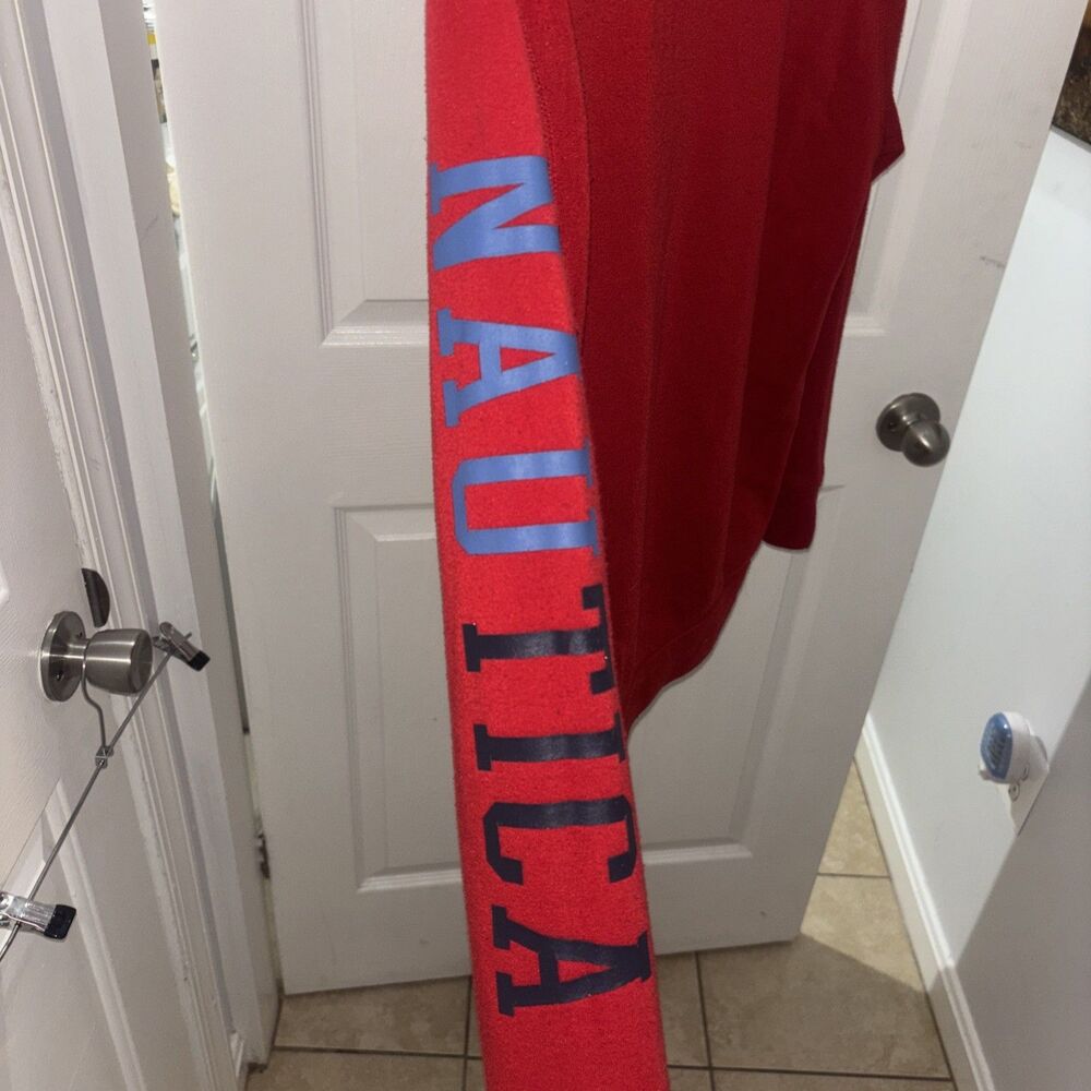 Nautica Size 14/16 Red Full Zip Hoodie Sweatshirt with Hoodie Logo On Front - Picture 7 of 8